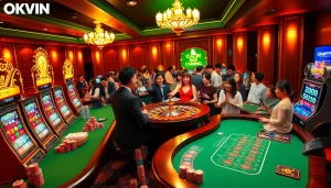 Experience the thrill of online gaming with Nhà cái OKWIN, showcasing vibrant casino elements and engaging gameplay.
