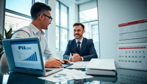 Consultation about IPVA GO 2026 in a professional office setting.