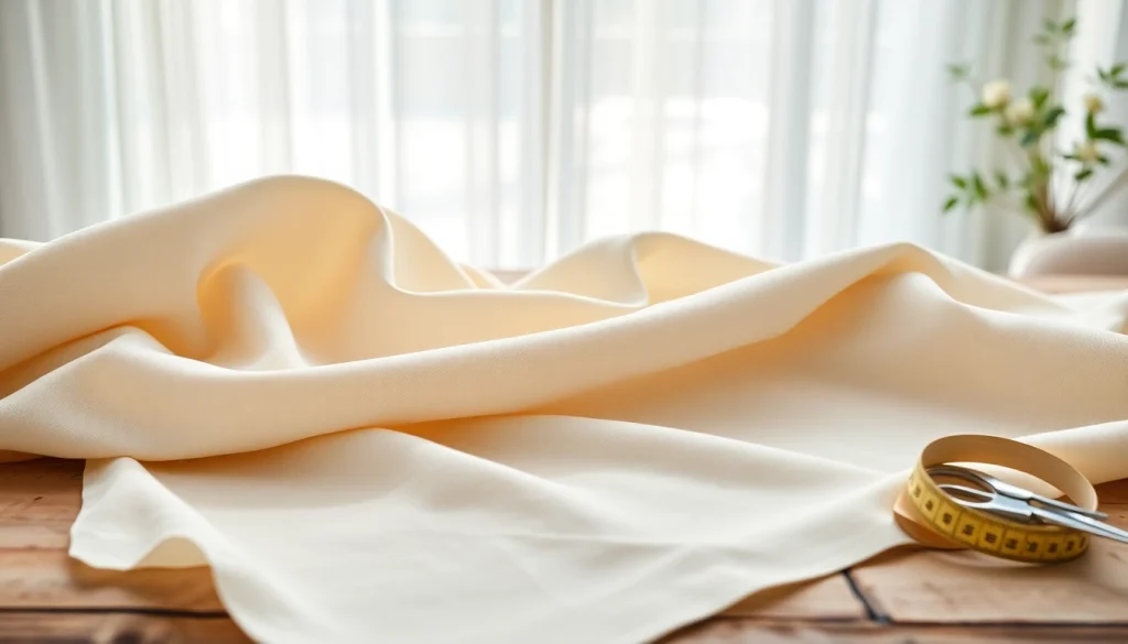 Onderhoudsvriendelijke katoenen stoffen op een houten tafel met naaigereedschap.