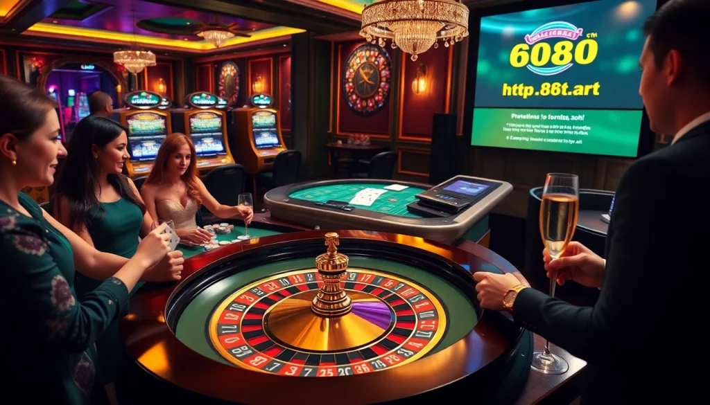 Experience premium gaming thrills at https://88t.art/ with a vibrant casino scene featuring roulette and poker.