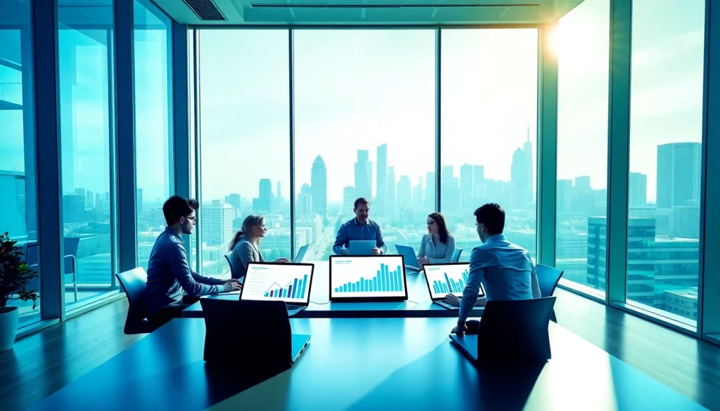 Engaging depiction of a team discussing business growth insights in a modern office setting.