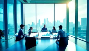 Engaging depiction of a team discussing business growth insights in a modern office setting.