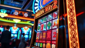 Main gameplay of Mahjong Ways 2 slot machine showcased in an animated casino atmosphere.
