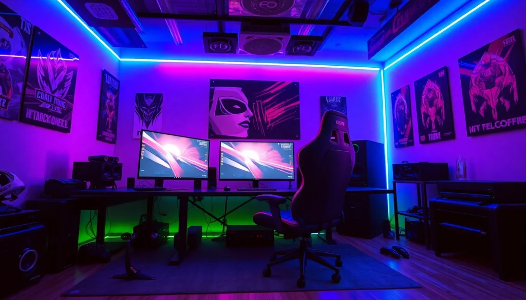 เมก้า เกม การตั้งค่าการเล่นเกมที่มีสีสันในสภาพแวดล้อม esports