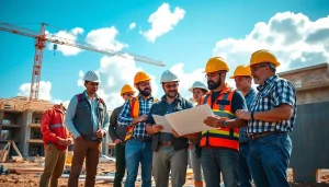 Construction association South Carolina team collaborating on a job site with modern equipment.