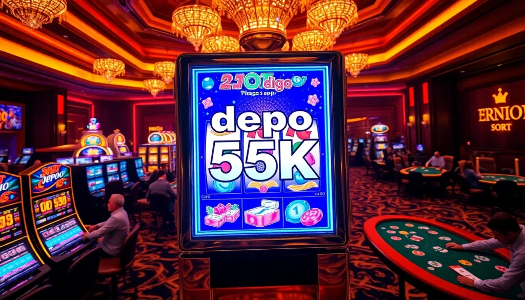 Rasakan sensasi "slot depo 5K" dengan para pemain yang menikmati mesin slot di tengah atmosfer kasino yang ramai.