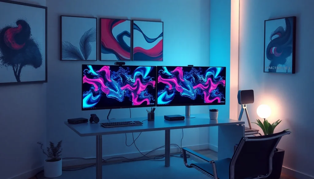 High-tech workspace for nsfw ai content creation with modern gadgets.