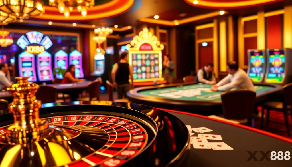 Players engaging in thrilling games at XX88 casino tables showcasing excitement and luxury