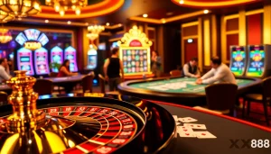 Players engaging in thrilling games at XX88 casino tables showcasing excitement and luxury