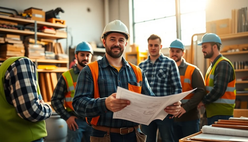 Engaging contractor apprenticeship scene with a professional demonstrating skills and tools.