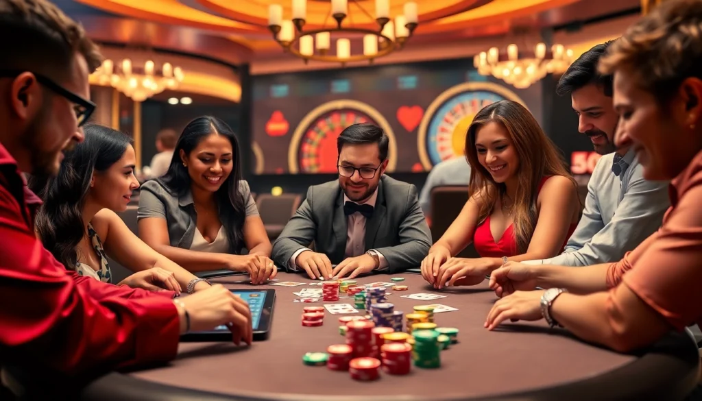 Rasakan sensasi Datuk Win di meja poker yang ramai, dipenuhi chip berwarna-warni dan pemain yang antusias.