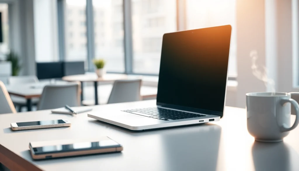 Presentación del MacBook Air 13 pulgadas en un entorno de oficina moderna con accesorios elegantes.