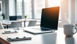 Presentación del MacBook Air 13 pulgadas en un entorno de oficina moderna con accesorios elegantes.