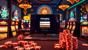 Engage in Onicplay login with vibrant casino visuals showcasing online gambling excitement.
