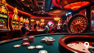 Engaging vb9 high-stakes poker game showcasing vibrant casino atmosphere.