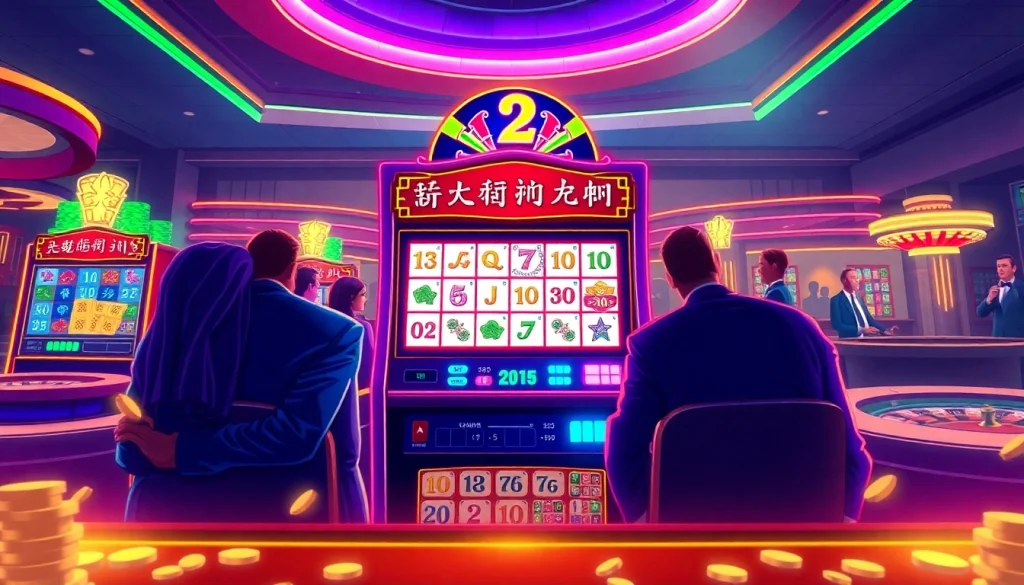 Experience thrills with Mahjong Ways 2 slot machine surrounded by an energetic casino atmosphere filled with excitement.