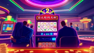 Experience thrills with Mahjong Ways 2 slot machine surrounded by an energetic casino atmosphere filled with excitement.