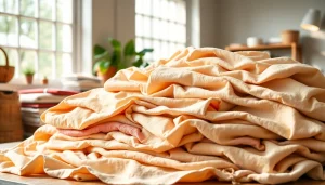 Bekijk linnen stoffen in verschillende kleuren en texturen op een sfeervolle achtergrond.