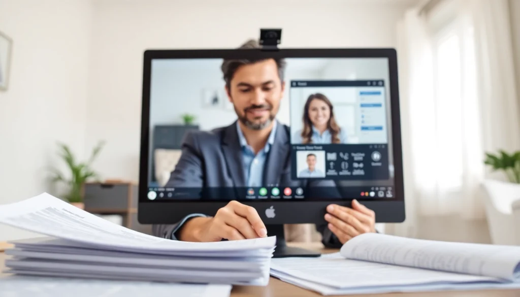 Engaging virtual tax preparer guiding a client through tax filing in a modern home office.