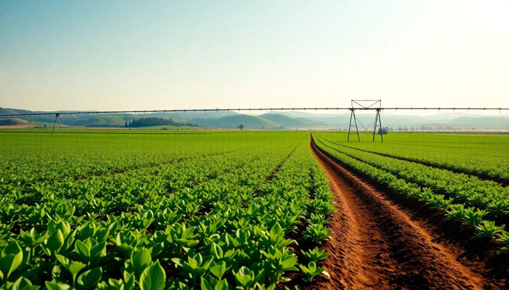 Efficient land irrigation system nurturing vibrant crops in a lush agricultural landscape.