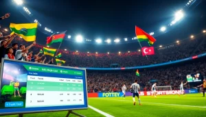 Exciting football betting scene with live kèo nhà cái displayed on digital screens.