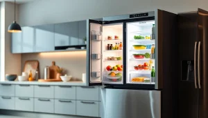 Explore a modern refrigerator showcasing organized shelves filled with fresh produce.