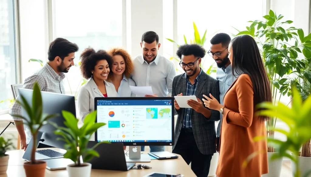 Team using hubspot crm free software in a bright, modern office space.