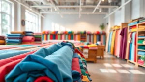 Bekijk stoffen webshop nederland met een kleurrijke presentatie van textiel in een uitnodigende winkel.