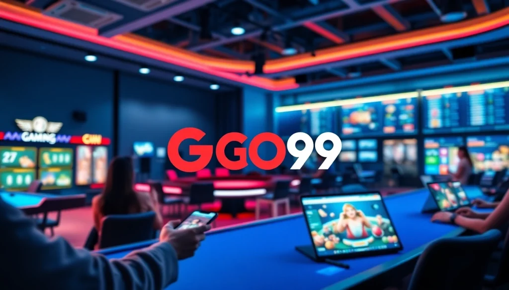 Interactive GO99 gaming platform interface showcasing casino and sports betting options.