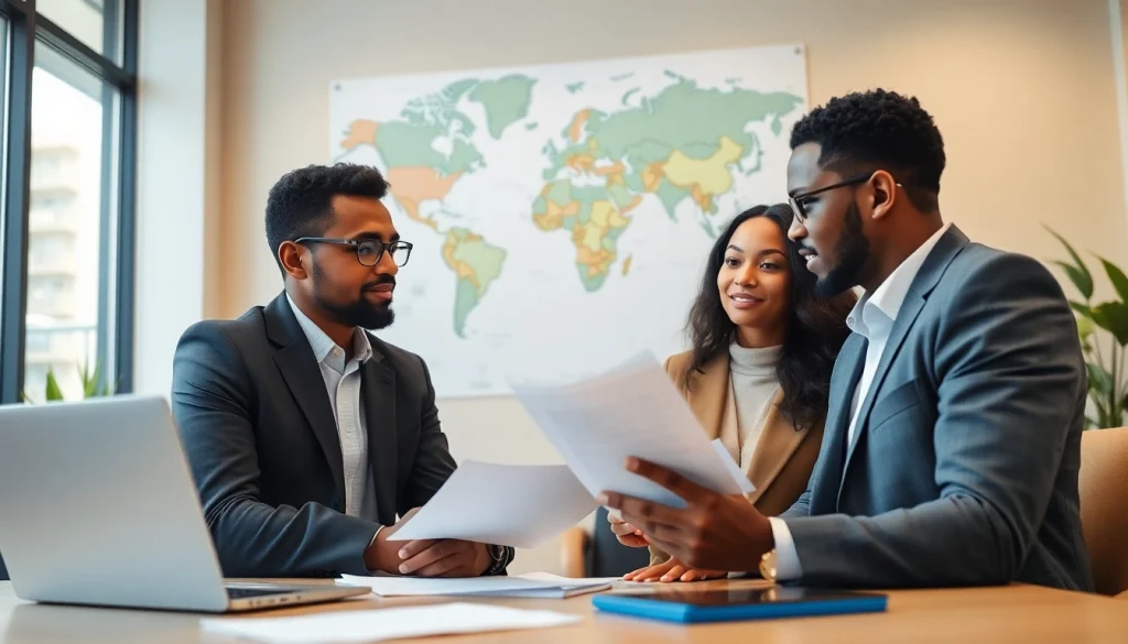 Virginia Immigration Lawyers advising clients in a modern office, showcasing a professional atmosphere.
