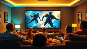 สนุกกับการดูหนังออนไลน์ในบ้านกับเพื่อนๆ ภาพบรรยากาศที่เต็มไปด้วยความอบอุ่น