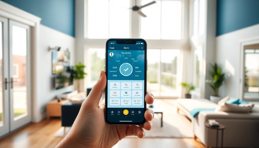 Sistema de alarmas de alta tecnología mostrado en un interior de casa elegante.