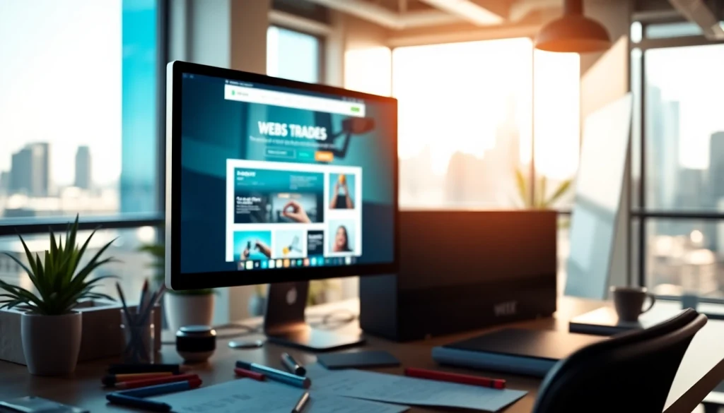 Showcasing web design essex for trades with a professional workspace featuring a computer screen.